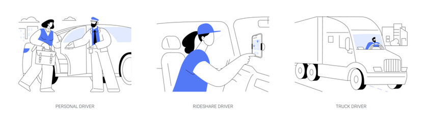 Driving professions isolated cartoon vector illustrations se