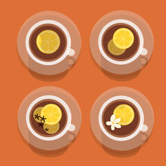 Set of Cup with tea and lemons or lemon tea vector ilustration 