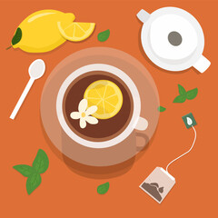 Cup with tea and lemons and Jasmine vector ilustration 