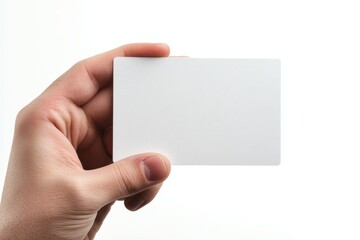 Hand holding blank card, white background, studio shot, mockup (3)