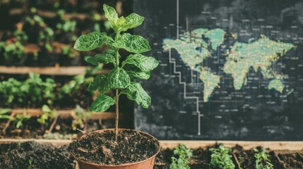 An image representing a plant sprouting from a digital strategy document embodies the natural expansion of a company driven by creative ideas