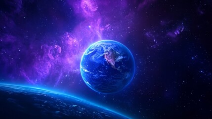Fototapeta premium Earth From Space in Cosmic Nebula - Stunning view of Earth from space