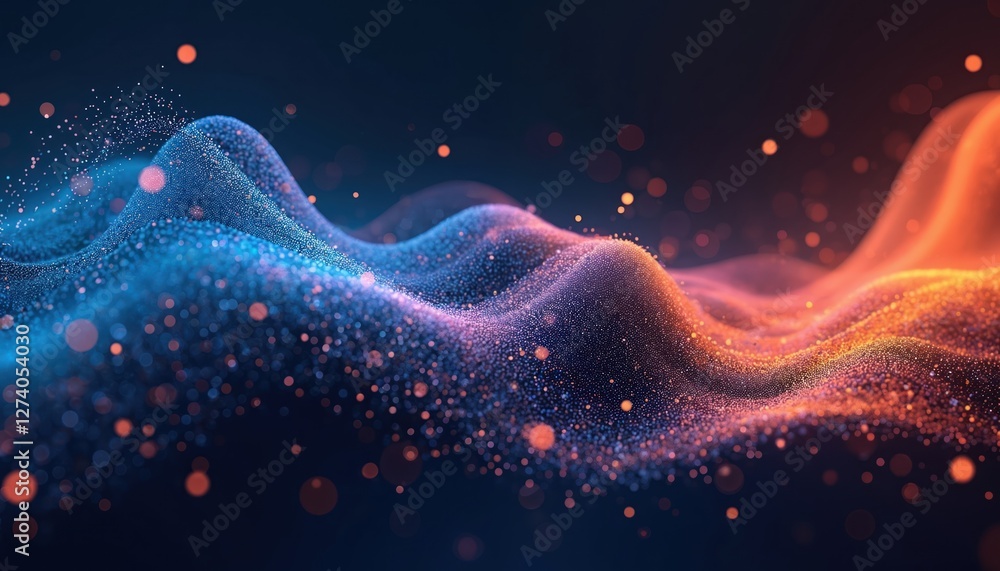Leinwandbilder ai generative abstract digital wave of flowing particles. blue, orange tech background with modern g