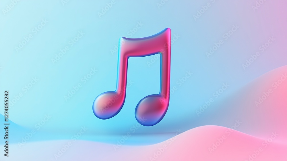 Poster music note icon in soft neumorphism style on a gradient background creating a modern aesthetic