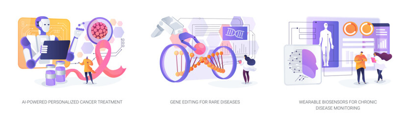 AI and Biotech Revolutionizing Healthcare abstract concept vector illustrations.