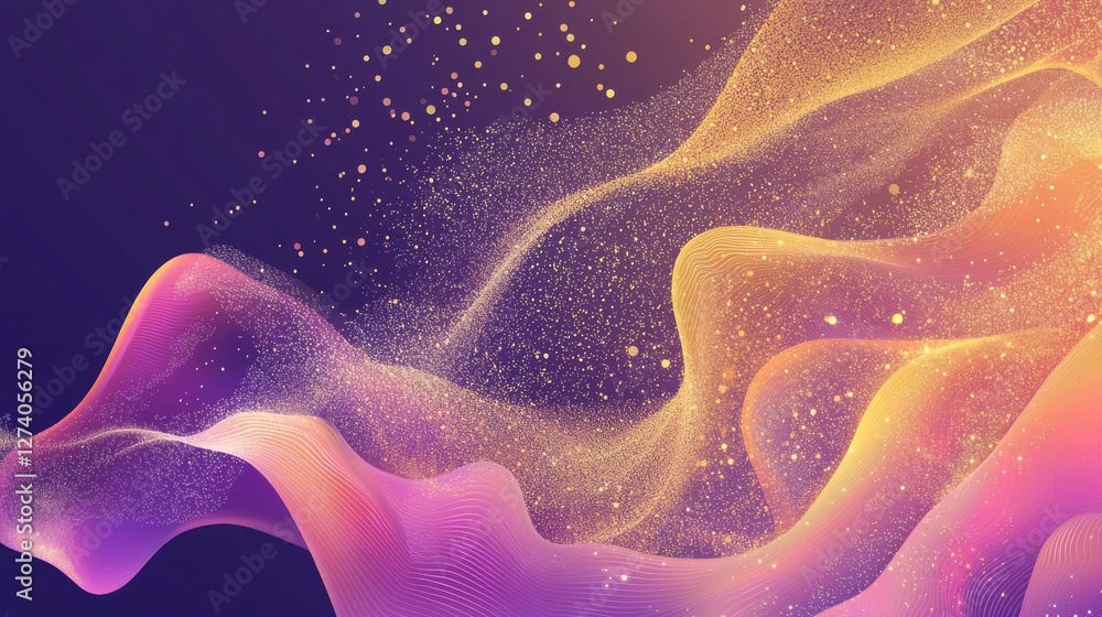 Poster a wave of abstract design with colorful, glowing particles in movement