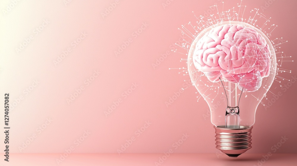 Poster a brain shining brightly within a bulb is a powerful symbol of inventive thought and intelligence, p