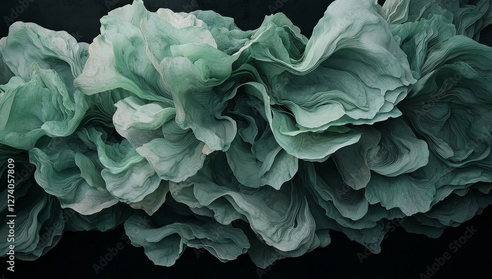 Poster vibrant green neon waves undulate in abstract fluid motion, generating dynamic flowing lines and cur