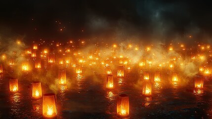 Enchanted Night: Floating Lanterns Illuminate Dark Waters