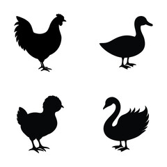 Vector Farm Animals Silhouettes. Isolated on white background