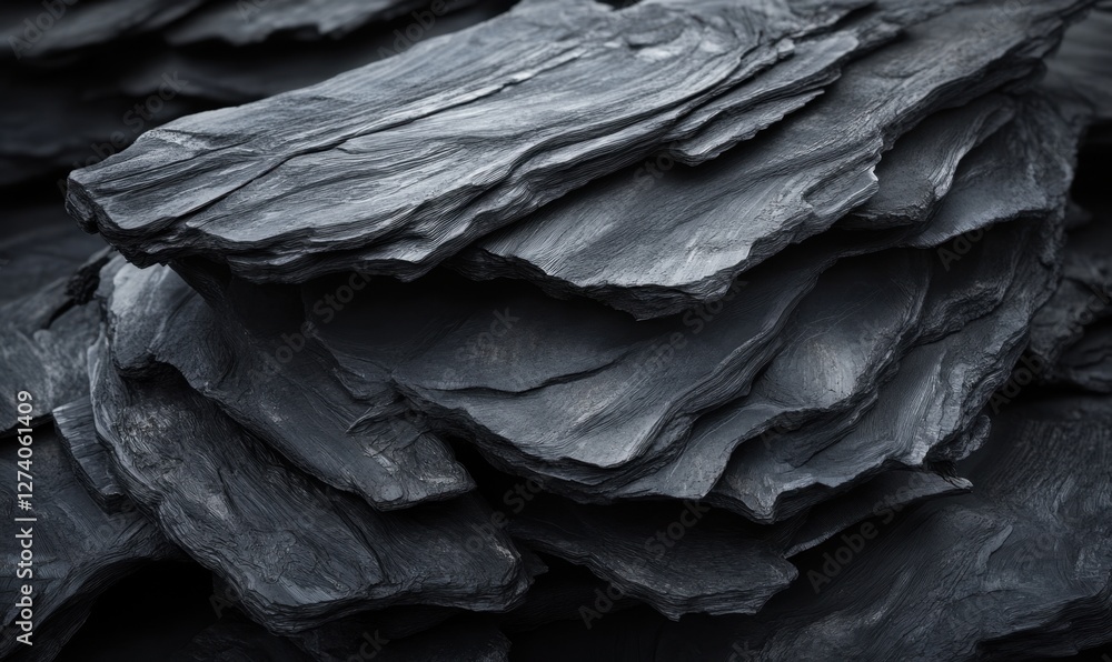 Poster Close-up view of layered slate rocks showcasing texture and natural patterns, ideal for backgrounds