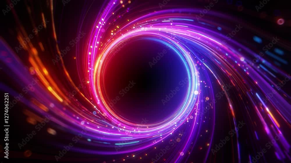 Poster design of a moving particle flow in a circle, abstract network background. concept of crypto currenc