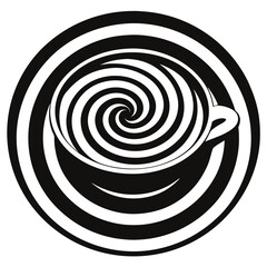 Obraz premium A modern, abstract composition where a coffee cup is surrounded by intricate, swirling steam patterns forming waves and loops silhouette vector art illustration 
