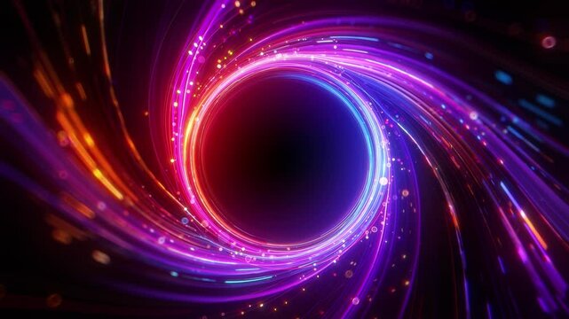 Design of a moving particle flow in a circle, abstract network background. Concept of crypto currency, big data, block chain and digital technology. 3d animation with free copy space for text or logo