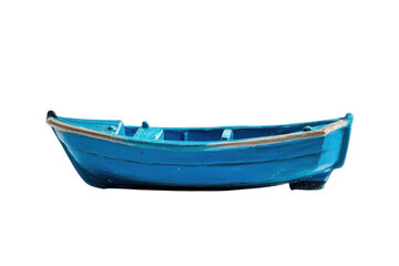 A vibrant blue miniature boat resting on a clean surface, evoking memories of tranquil waters isolated on transparent background