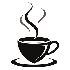 A modern, abstract composition where a coffee cup is surrounded by intricate, swirling steam patterns forming waves and loops silhouette vector art illustration  