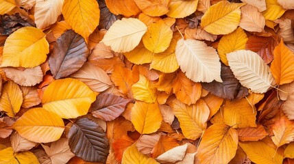 Fototapeta premium Colorful autumn leaves background with vibrant orange and yellow foliage
