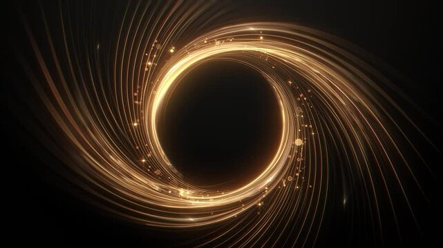 A geometric and luxury golden circle rotates with glowing particles and lines on black background. 3d endless loop animation with free copy space for text or logo. 4k resolution