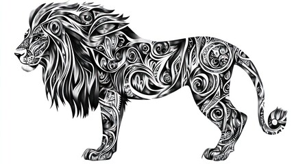 Obraz premium Ornate lion silhouette, abstract design, artistic, profile view, possible tattoo or print use