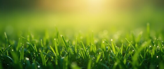 Fototapeta premium Peaceful Morning Dew on Fresh Spring Grass