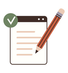 Checklist with green checkmark and pencil, symbolizing task completion, planning, notes, approval, and organization. Ideal for productivity, workflow, education goals management and creativity