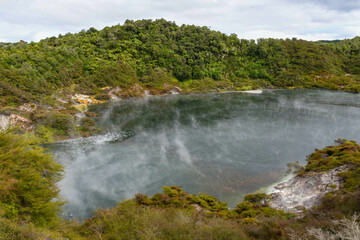 View at Waimangu Volcanic Valley national park in New Zealand