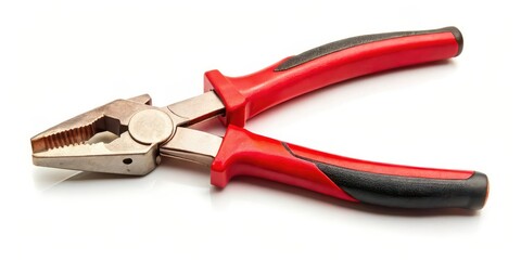 Obraz premium Red-Handled Pliers on White Background