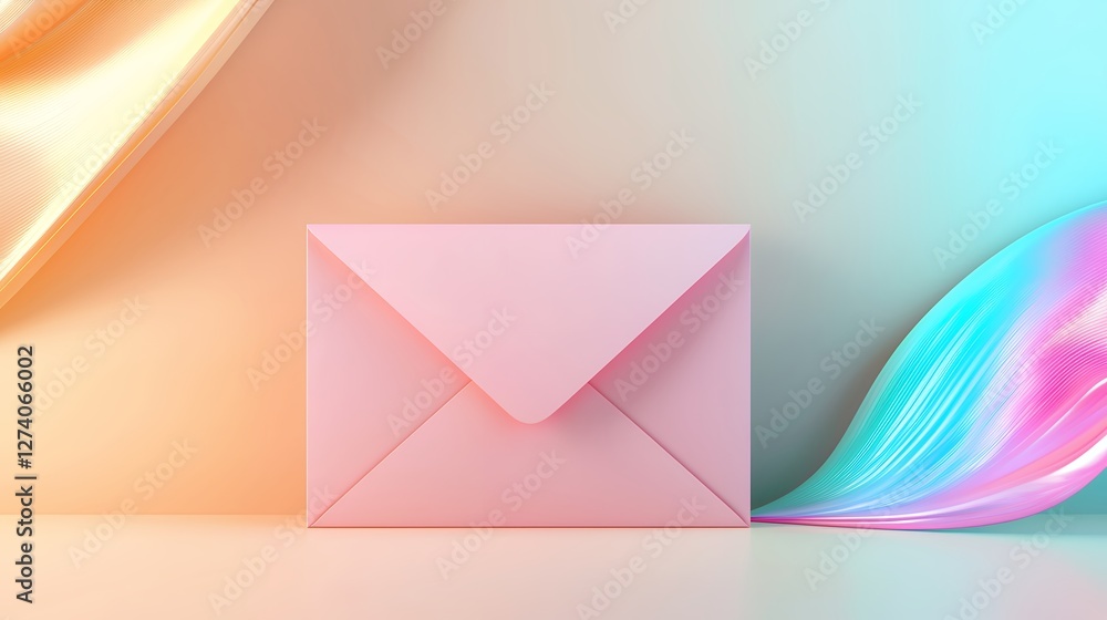 Poster pink envelope with abstract design elements on a soft pastel background