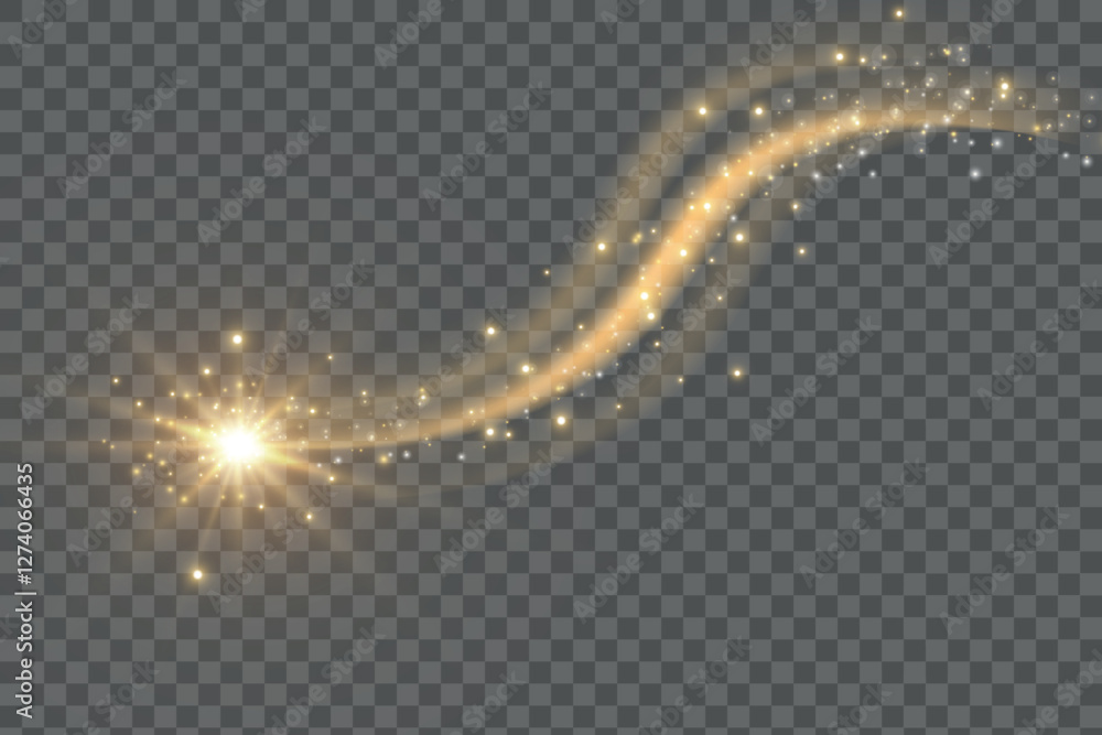 Poster the dust sparks and golden stars shine with special light. vector sparkles on a transparent backgrou