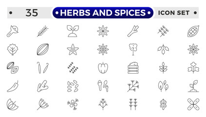 Herbs and Spices outline icon. Fresh Produce, Dairy, Snacks, Meats, Condiments, Beverages, Baby Food, Household Items – Vector Icons for E-commerce, Food Delivery & Grocery Apps.