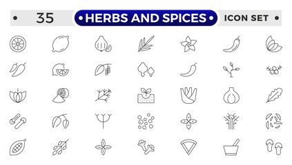 Herbs and Spices outline icon. Fresh Produce, Dairy, Snacks, Meats, Condiments, Beverages, Baby Food, Household Items – Vector Icons for E-commerce, Food Delivery & Grocery Apps.