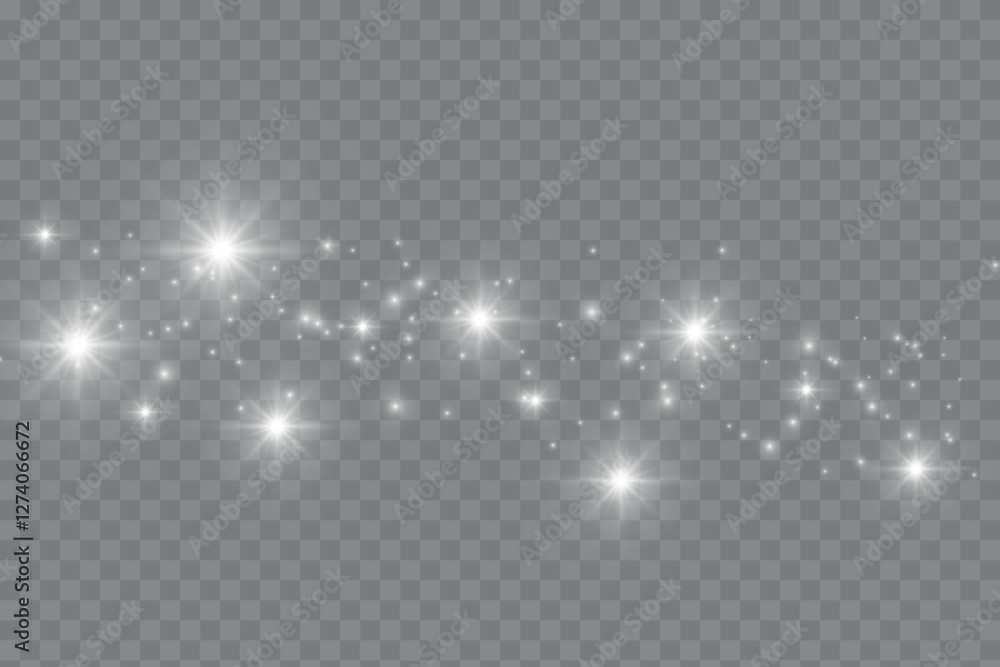 Poster Glowing light effect with many glitter particles isolated on transparent background. Vector starry cloud with dust. Magic christmas decoration	