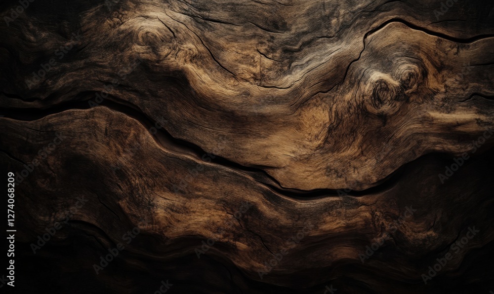 Poster close-up view of textured wood grain with intricate patterns and natural color variations