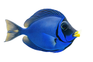 Vibrant blue tang fish swimming gracefully in a serene aquatic environment isolated on transparent background