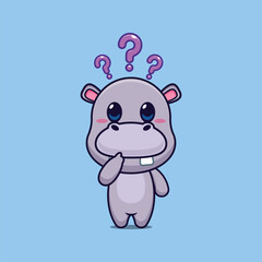 hippo mascot cartoon character vector illustration is confused