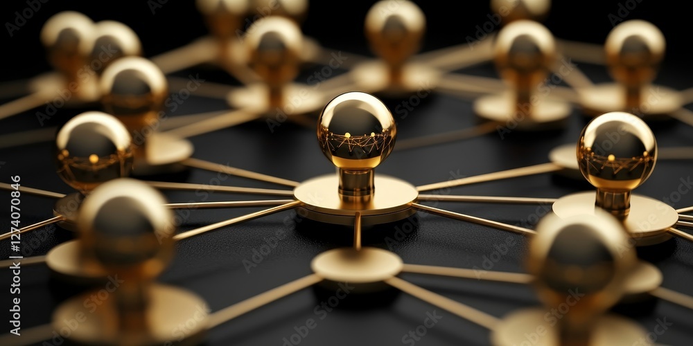 Aufkleber abstract 3d illustration of interconnected gold nodes representing global network and communication.