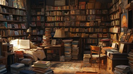 Obraz premium Dusty, sunlit library interior