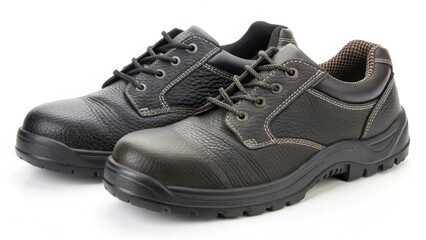 Black and Brown Safety Shoes on White Background