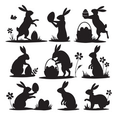 silhouettes of ester bunnies isolated