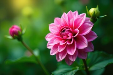 Fototapeta premium Gentle dahlia bloom nestled in the heart of verdant foliage, foliage, leafy