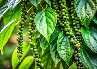 Close-up of black pepper berries, minimalist botanical nature.