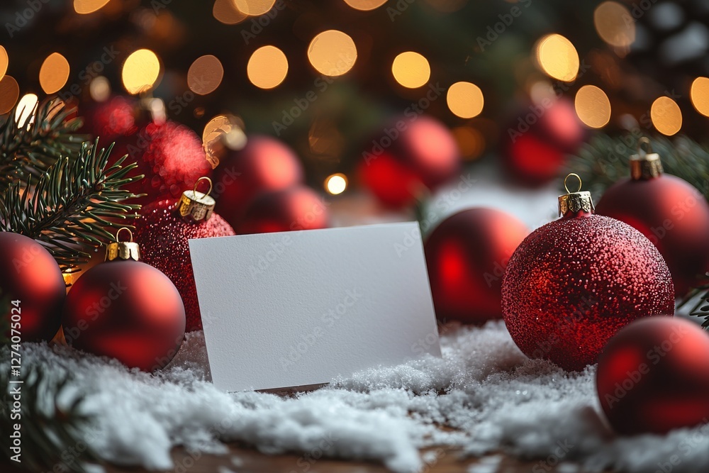 Poster a description and keywords for your stock photo are as follows: a blank card is placed in a festive 