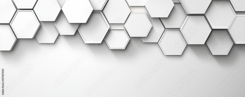 Poster a modern, abstract design featuring interlocking hexagons in white against a minimalist background, 
