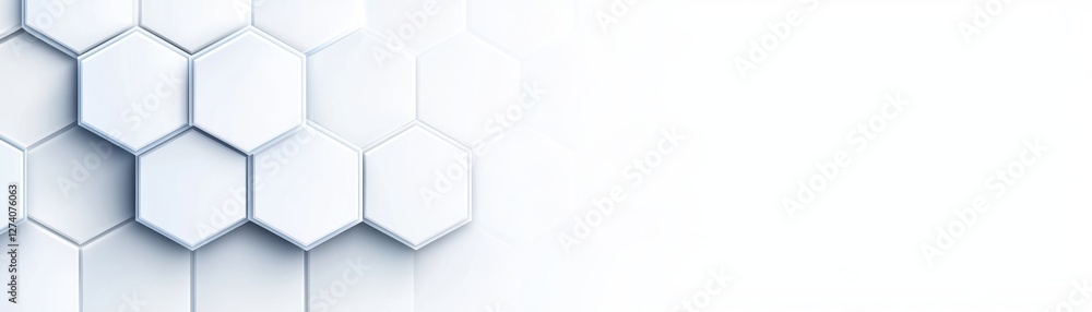 Poster a minimalist design featuring overlapping hexagons in a soft white palette, creating a modern, geome