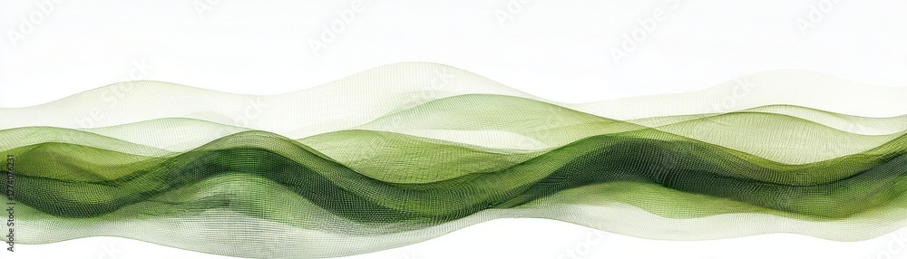 Poster a delicate wave of translucent green fabric, flowing gracefully, creating an elegant and calming vis