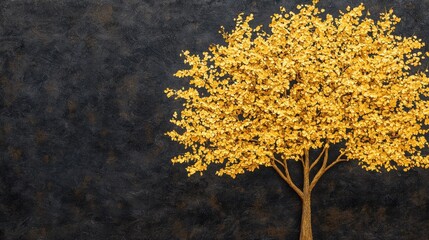 Obraz premium Abstract gold tree concept. Mesmerizing Glowing Golden Tree with Ethereal Glass like Foliage in Autumn Landscape