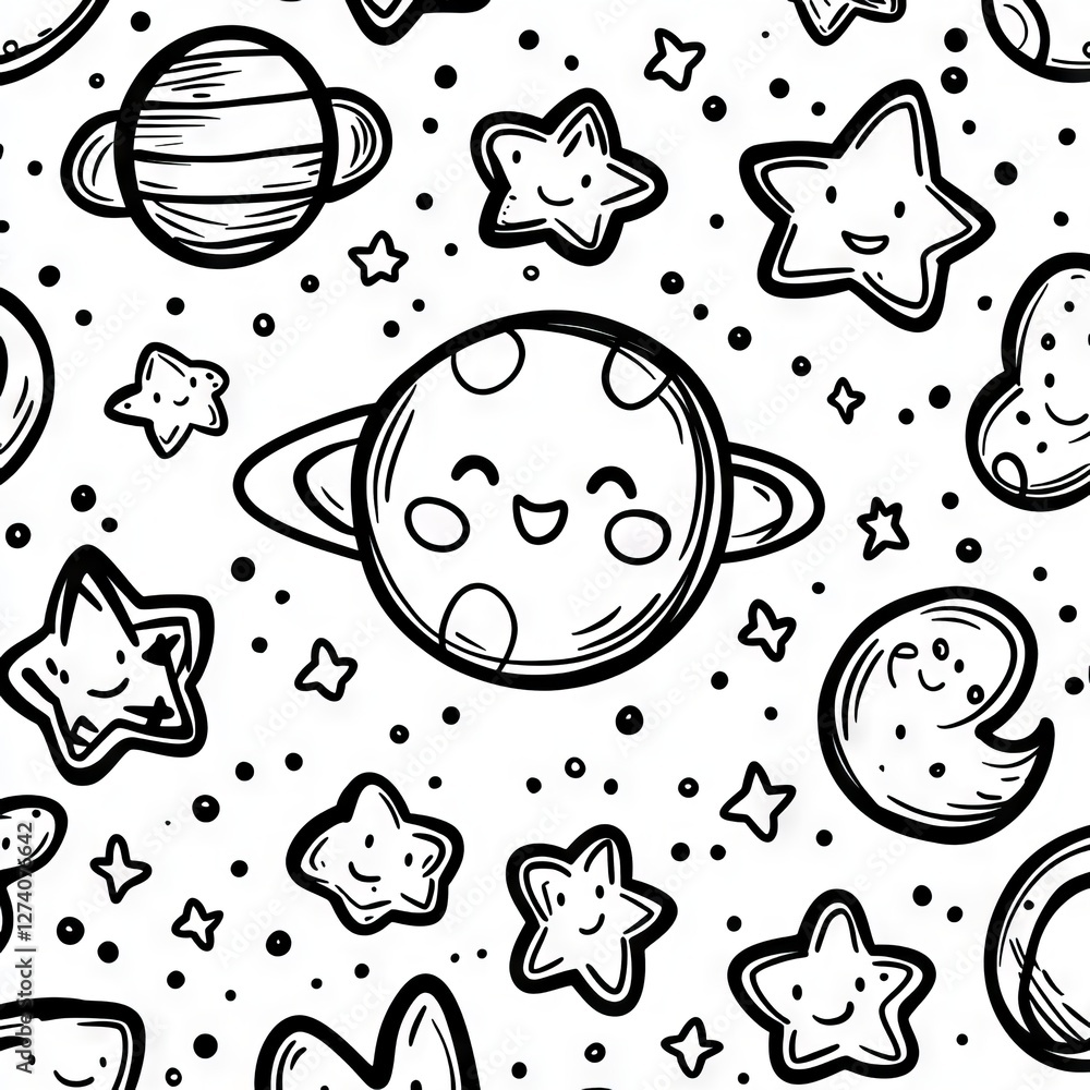 Poster your image is accompanied by a description and keywords, showcasing a seamless monochrome pattern wi
