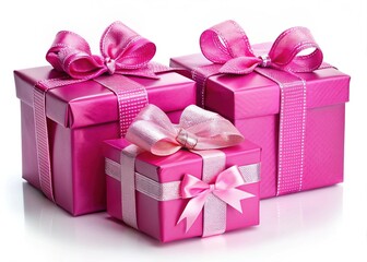 Delightful Pink Gift Boxes Adorned With Ribbons for Special Celebrations and Joyous Occasions on Transparent Background