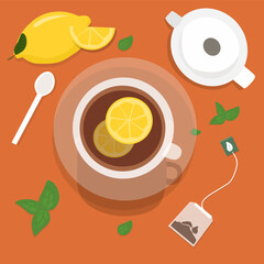 tea set with lemon vector ilustration 