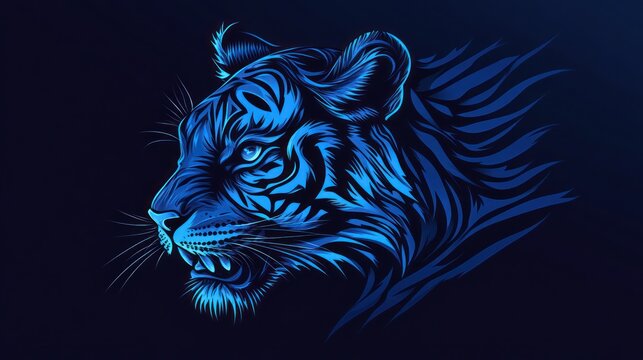 青い背景のトラ - (Blue Background Tiger ) 青の背景に虎、3Dイラスト」のイラスト素材 2077271527